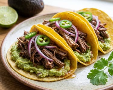 Tacos mit Pulled Beef & Guacamole