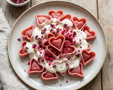 Süße Pasta-Herzen mit Mascarpone und Rosen