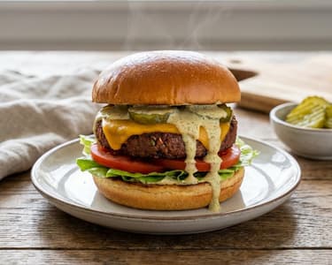 Veganer Burger mit Senf-Dill-Dressing