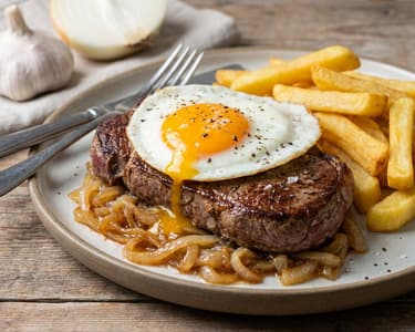 Lomo a lo Pobre – Chilean Steak with Egg and Fries