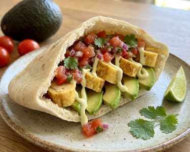 Gefülltes Pitabrot mit Avocado, Ei und Tomatensalsa