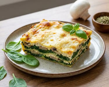 Spinach and Mushroom Lasagna with Cottage Cheese