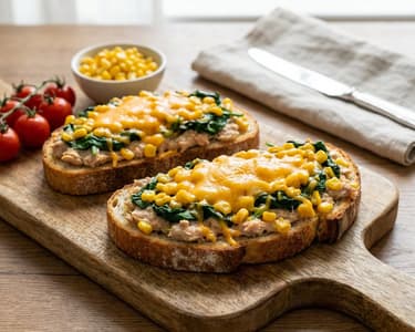 Schnelle Thunfisch-Toasts mit Spinat und Mais