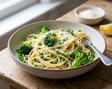 Spaghetti mit Erbsen und Brokkoli