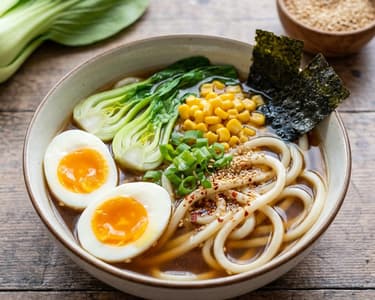 Herzhafte Beef Udon Suppe mit Pak Choi