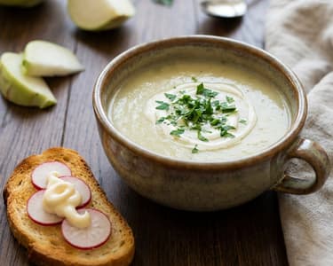 Cremige Kohlrabisuppe mit Radieschen-Toast