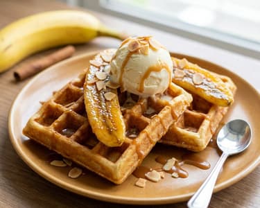 Waffeln mit karamellisierten Bananen