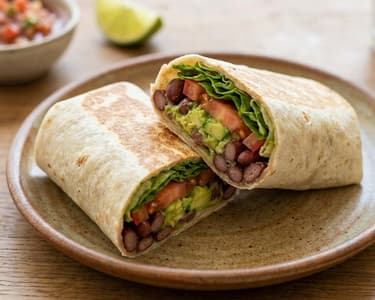 Bohnen-Burrito mit Avocado und frischem Salat