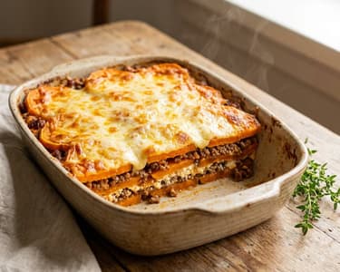 Süßkartoffel-Lasagne mit Rinderhackfleisch