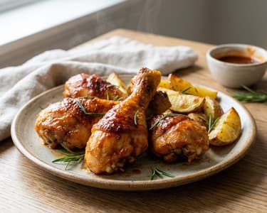 Knusprige Hähnchenschenkel mit Rosmarinkartoffeln