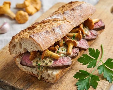 Rib-Eye Steak Sandwich with Chanterelles