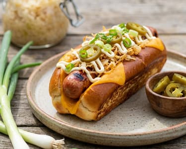 Cheddar Hot Dog with Crispy Sauerkraut