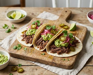 Tacos mit Pulled Beef und Guacamole