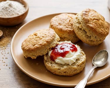 Dinkel-Scones mit Konfitüre und Rahm | Gesundes Frühstück