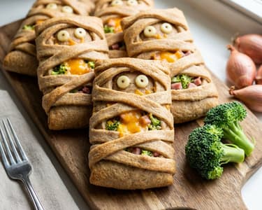 Mumien-Teigtaschen mit Brokkoli, Schinken und Käse