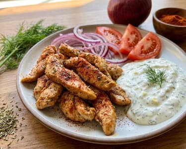 Saftiges Hähnchen-Gyros mit Dill-Dressing