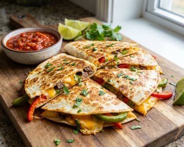 Steak Quesadillas with Spicy Sauce and Herbs