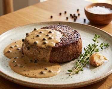 Plant-based Steak mit cremiger Pfeffersauce
