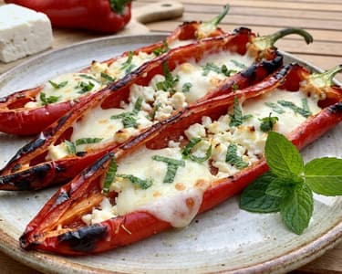 Gegrillte gefüllte Paprika mit Feta und Mozzarella