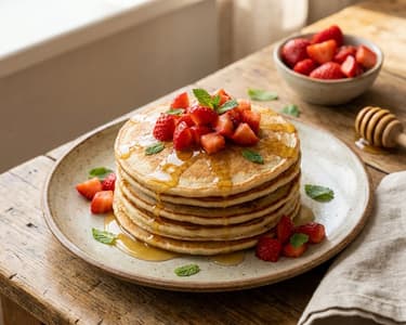 Bananen-Pfannkuchen mit Erdbeeren und Minze