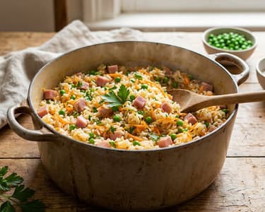One-Pot Rice with Ham and Peas