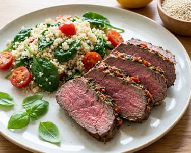 Rumpsteak mit Spinat-Quinoa