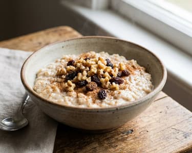 Healthy Whole Grain Rice Pudding with Dates & Walnuts