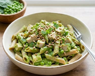 Hähnchen-Nudelsalat mit Paprika-Dressing