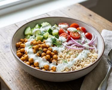 Bowl with Roasted Chickpeas & Dill Dressing