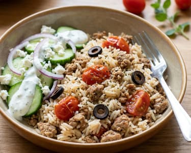 Greek Rice Skillet with Ground Turkey