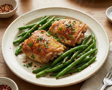 Hähnchenschenkel mit Knoblauchbohnen in Butter
