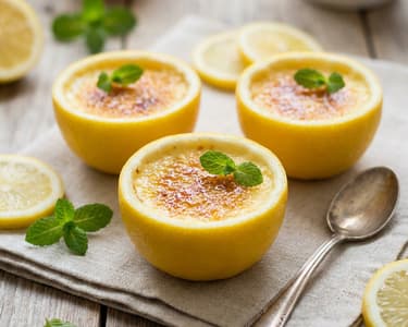 Zitronen-Crème-Brûlée in der Frucht