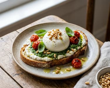 Sauerteigbrot mit Burrata und Rucola-Pesto