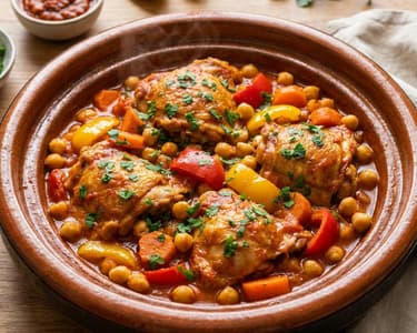 Marokkanische Hähnchen-Tajine mit Kichererbsen