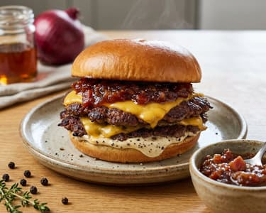 Smash Burger mit Bacon-Jam und Pfeffer-Mayo
