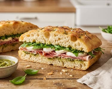 Focaccia-Sandwich mit Prosciutto und Mozzarella