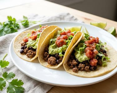 Tex-Mex Tacos mit schwarzen Bohnen & Guacamole