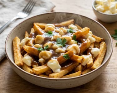 Klassische Kanadische Poutine mit Cheese Curds & Gravy