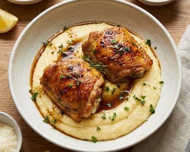Crispy Chicken Thighs | Verbrannte Zitronen-Jus & Polenta