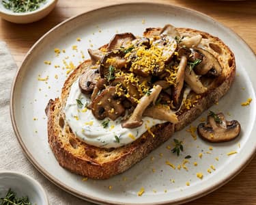 Umami Mushroom Toast | Gepökeltes Eigelb & Estragon-Schmand