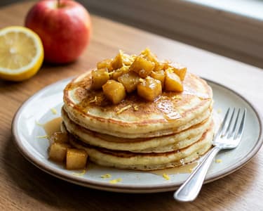 Zitronen-Ricotta-Pfannkuchen mit karamellisierten Äpfeln
