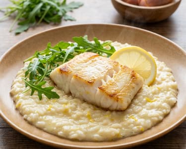 Kabeljau auf Zitronen-Risotto mit Rucola