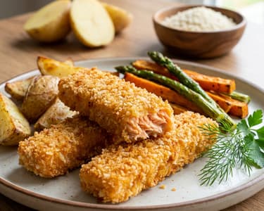 Fischstäbchen mit Ofengemüse