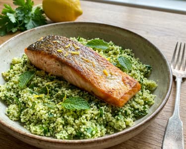 Ofenlachs auf Kräuter-Couscous