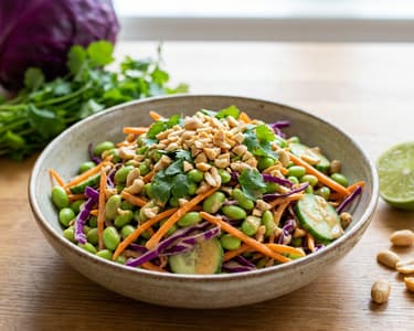 Asiatischer Salat mit Edamame und Erdnuss-Dressing