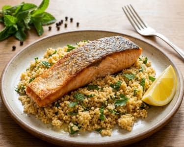 Gebackener Lachs mit Kräuter-Vollkorn-Couscous
