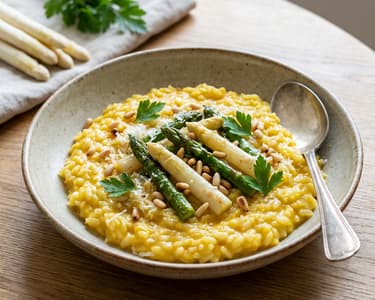 Perfektes Spargelrisotto mit weißem & grünem Spargel