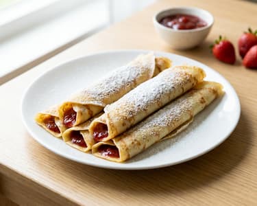 Klassische Pfannkuchen mit Marmelade