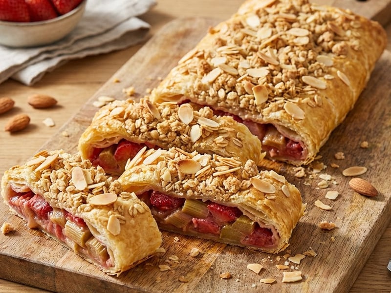 Blätterteigstrudel mit Rhabarber und Erdbeeren | Fruchtig & Knusprig