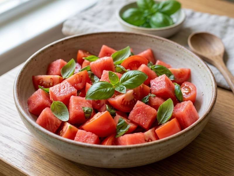 Tomaten-Wassermelonen-Salat mit Basilikum